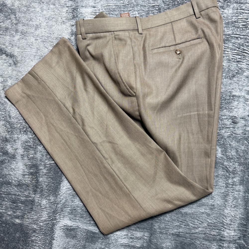 Perry Ellis Dress Pants Men 33x32 Khaki Brown Classic Fit Flat Front Trousers